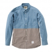 Mr.GENTLEMAN-CHAMBRAY GINGHAM CHECK SHIRTS - BROWN