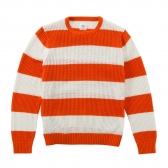 Mr.GENTLEMAN-MESH CREW-NECK SWEATER - orange×white