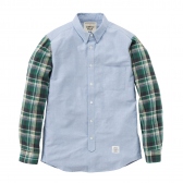 Mr.GENTLEMAN-OXFORD×MADRAS CHECK B.D SHIRTS -BLUE×GREEN