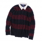 GOODENOUGH IVY-CABLE RUGBY KNIT - Navy×Burgundy
