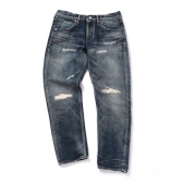 HABANOS-REPAIR LINEN SLIM DENIM PANTS (UNCLE) - Used Indigo
