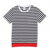Mr.GENTLEMAN-COLOR RIB BORDER TEE - Navy × Red