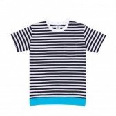 Mr.GENTLEMAN-COLOR RIB BORDER S:S TEE - Navy × Turquoise