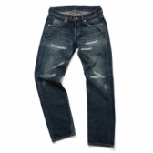 HABANOS-5P SLIM DENIM PANTS (FULL LENGTH) - Repair Indigo