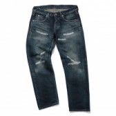 HABANOS-5P SLIM DENIM PANTS (UNCLE LENGTH) - Repair Indigo
