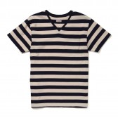 Stevenson Overall Co.-Bordered V-Neck Short Sleeve - BV - White × Navy