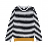 Mr.GENTLEMAN-COLOR RIB BORDER L:S TEE - Navy × Mustard
