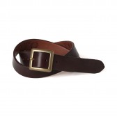 LEATHER & SILVER MOTO-Buckle Belt 3cm BB8D - Brown