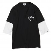 GOODENOUGH-FELT PATCH FAKE LAYERED 3:4 SLEEVE SHIRT - Black