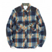 and wander-wool check shirt (M) - Navy