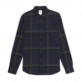 Mr.GENTLEMAN-FLANNEL CHECK SHIRT - Navy × Grey