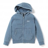 STUSSY-Kids Indigo Fullzip Hoodie - Lt.Indigo