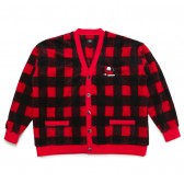 ELVIRA-CHECK BOA CARDIGAN - Red