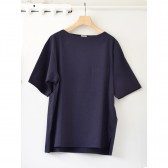 COMOLI-ボートネック 半袖シャツ - Navy