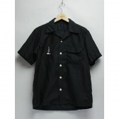 MOUNTAIN RESEARCH-Open Collar S:S - 動物刺繍 Cotton Satin - Black
