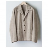 AURALEE-LINEN WOOL SILK SHARK SKIN SHIRTS JACKET - Beige Stripe