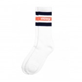 STUSSY-SP19 Stripe Crew Socks - White : Navy