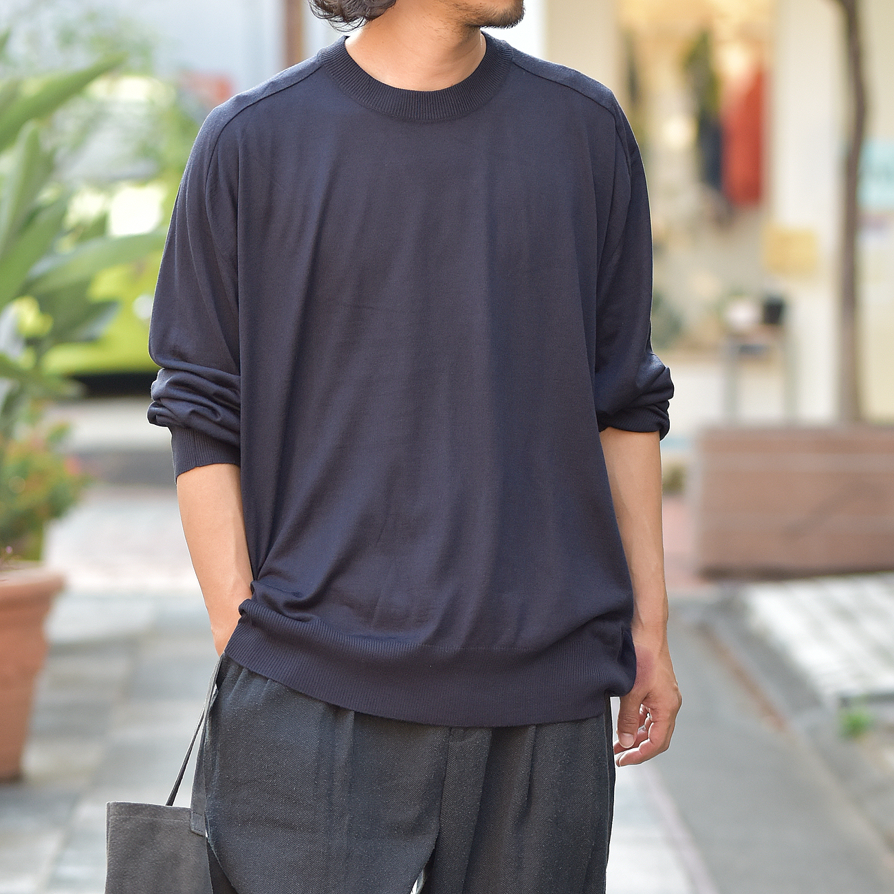 URU TOKYO トップス ACRYL RAYON WOOL / CREW NECK L/S KNIT - Navy