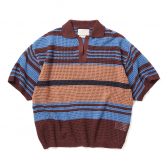 YOKE-BORDER-MESH-KNIT-SKIPPER-POLO-SHIRT-Brown×Blue-168x168