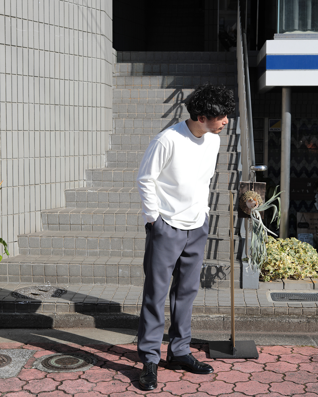 CRAPE DOUBLE-KNIT TEE Q/S - White 着用
