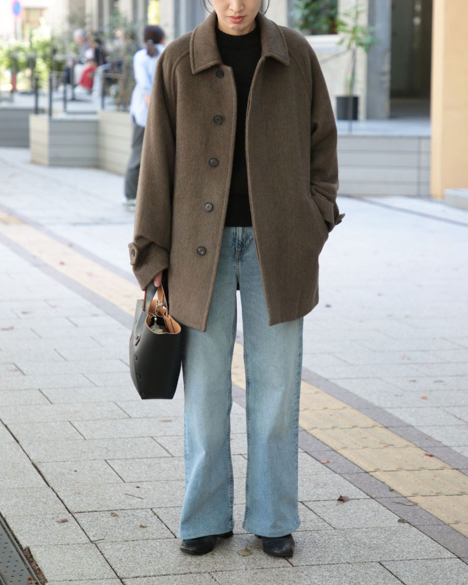 HAIRY WOOL MOHAIR CHAMBRAY SOUTIEN COLLAR COAT 着用