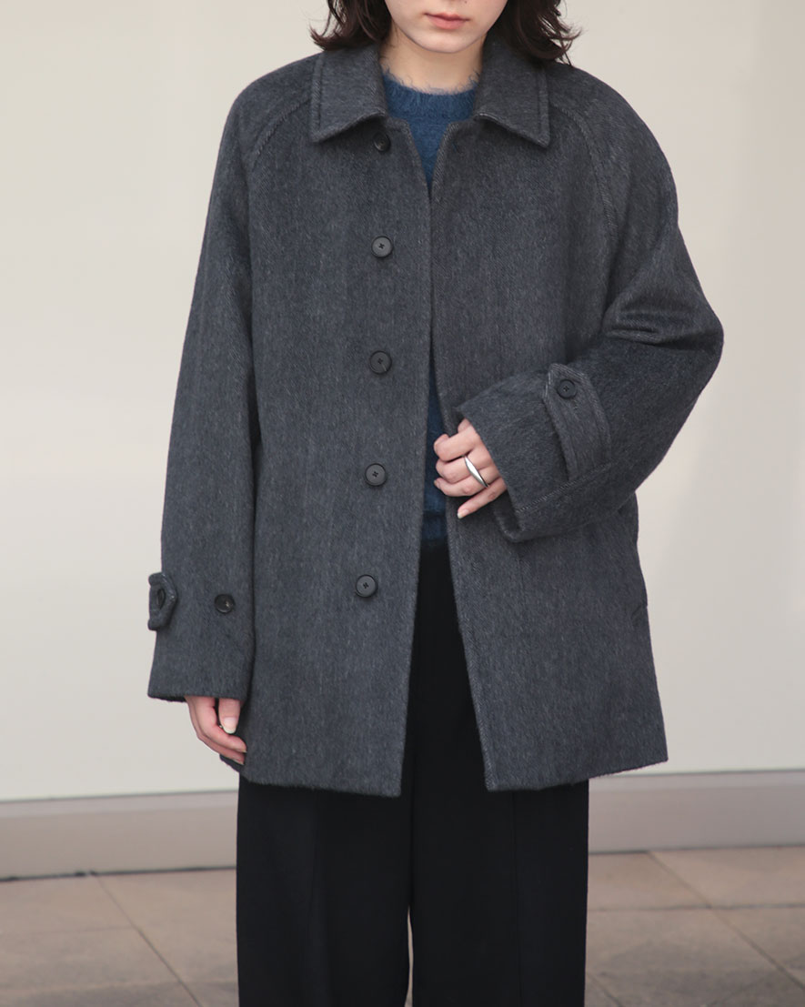 HAIRY WOOL MOHAIR CHAMBRAY SOUTIEN COLLAR COAT 着用
