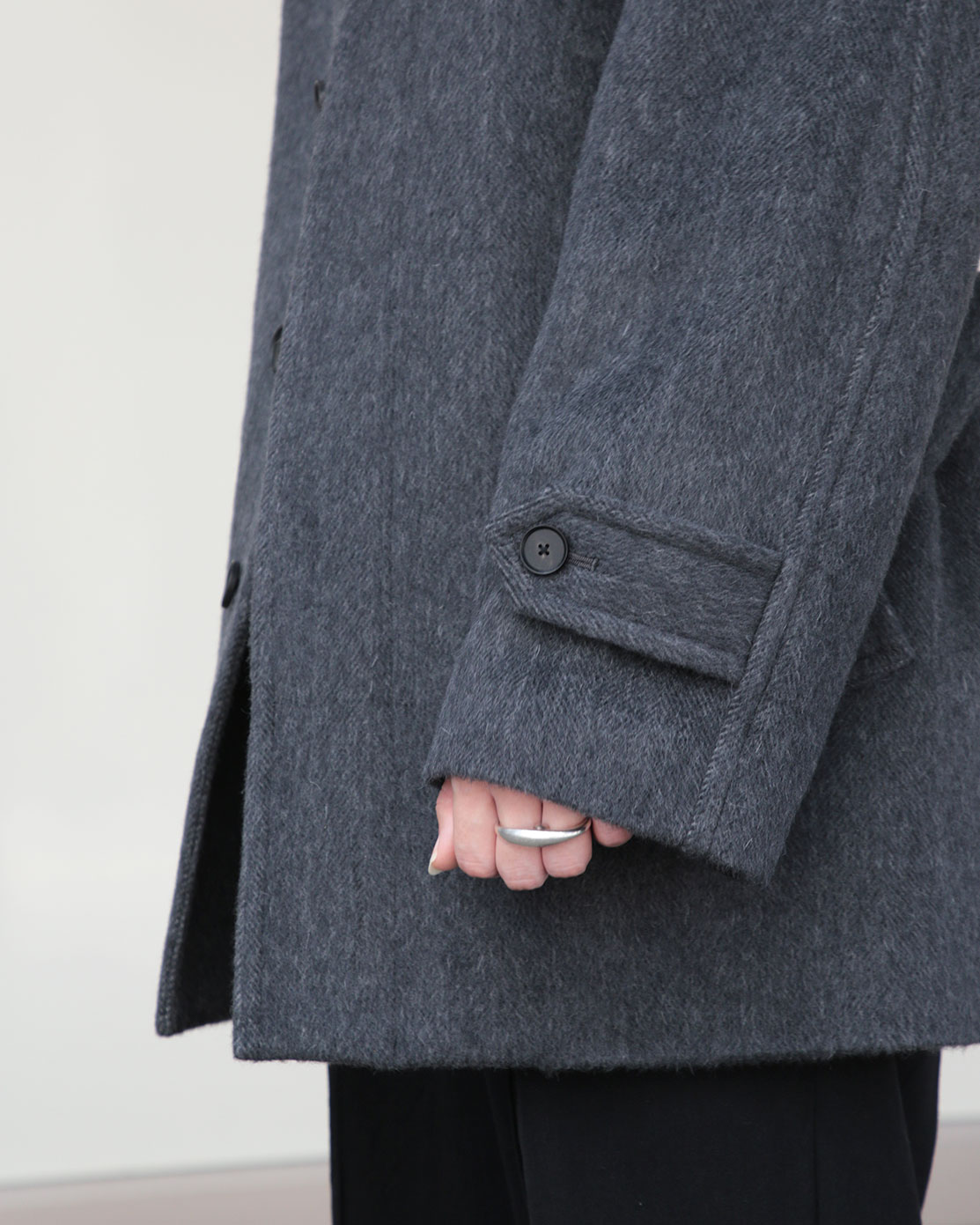 HAIRY WOOL MOHAIR CHAMBRAY SOUTIEN COLLAR COAT 着用
