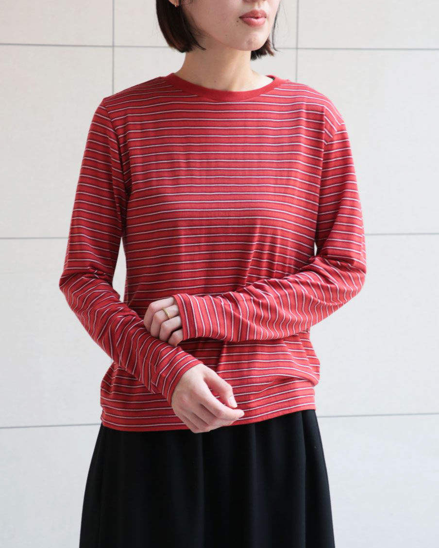 SOFT SMOOTH WOOL STRIPE JERSEY L/S TEE 着用