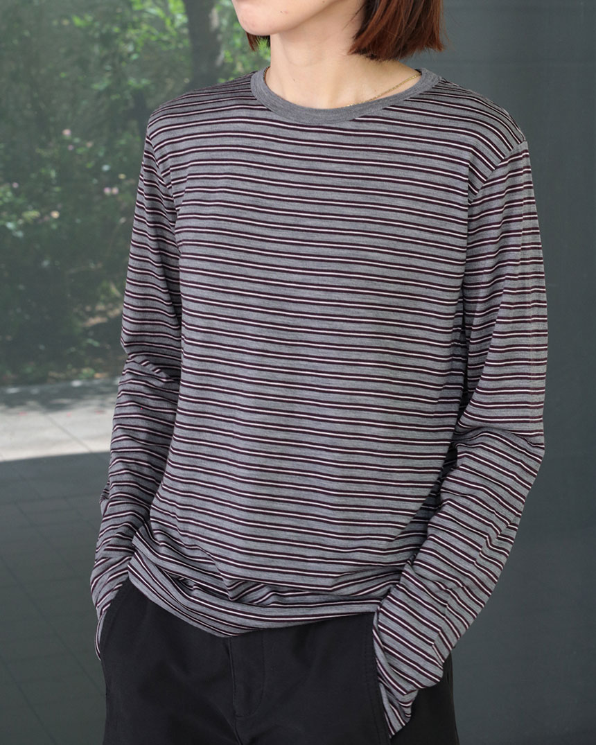 SOFT SMOOTH WOOL STRIPE JERSEY L/S TEE 着用