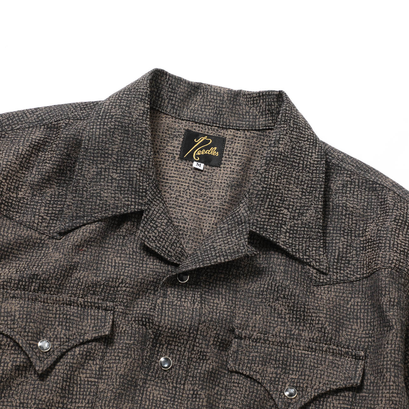 S/S Western Shirt - Micro Shadow Plaid - Brown ボタン