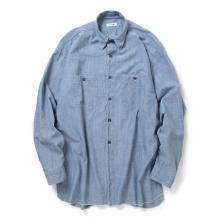 INTERIM / インテリム | HYPER BIG USED WASH MILITARY SHUTTLE CHAMBRAY WORK SHIRT - U.Blue