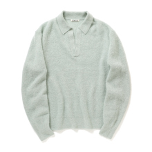 AURALEE / オーラリー | BABY SURI ALPACA SHEER KNIT SKIPPER POLO (メンズ) - Dusty Mint