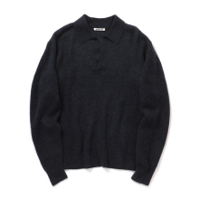 AURALEE / オーラリー | BABY SURI ALPACA SHEER KNIT SKIPPER POLO (メンズ) - Navy