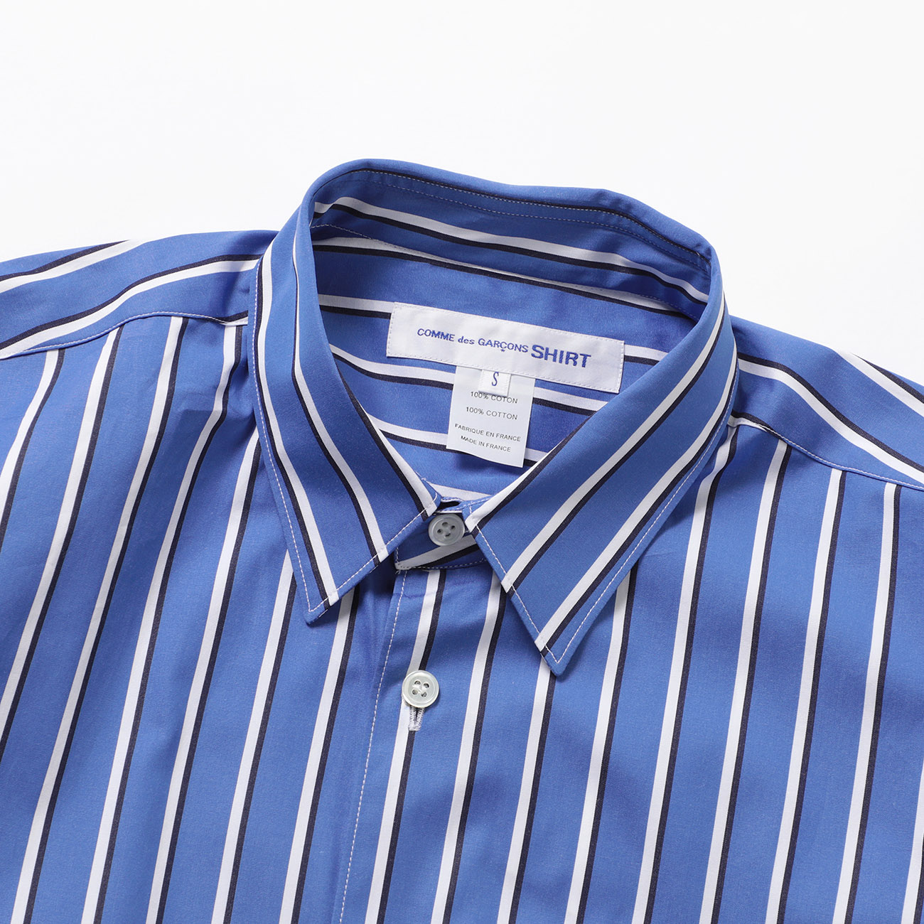 FOREVER / Wide Classic - yarn dyed cotton stripe poplin - Stripe 116 襟元