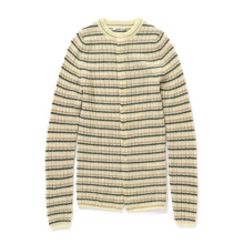 SHETLAND WOOL CASHMERE RIB KNIT CREW-NECK CARDIGAN (レディース) - Beige Stripe
