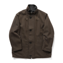 AURALEE / オーラリー | REVERSIBLE WOOL TWISTED TWILL/SHEEP LEATHER HALF COAT (メンズ) - Brown Chambray×Black
