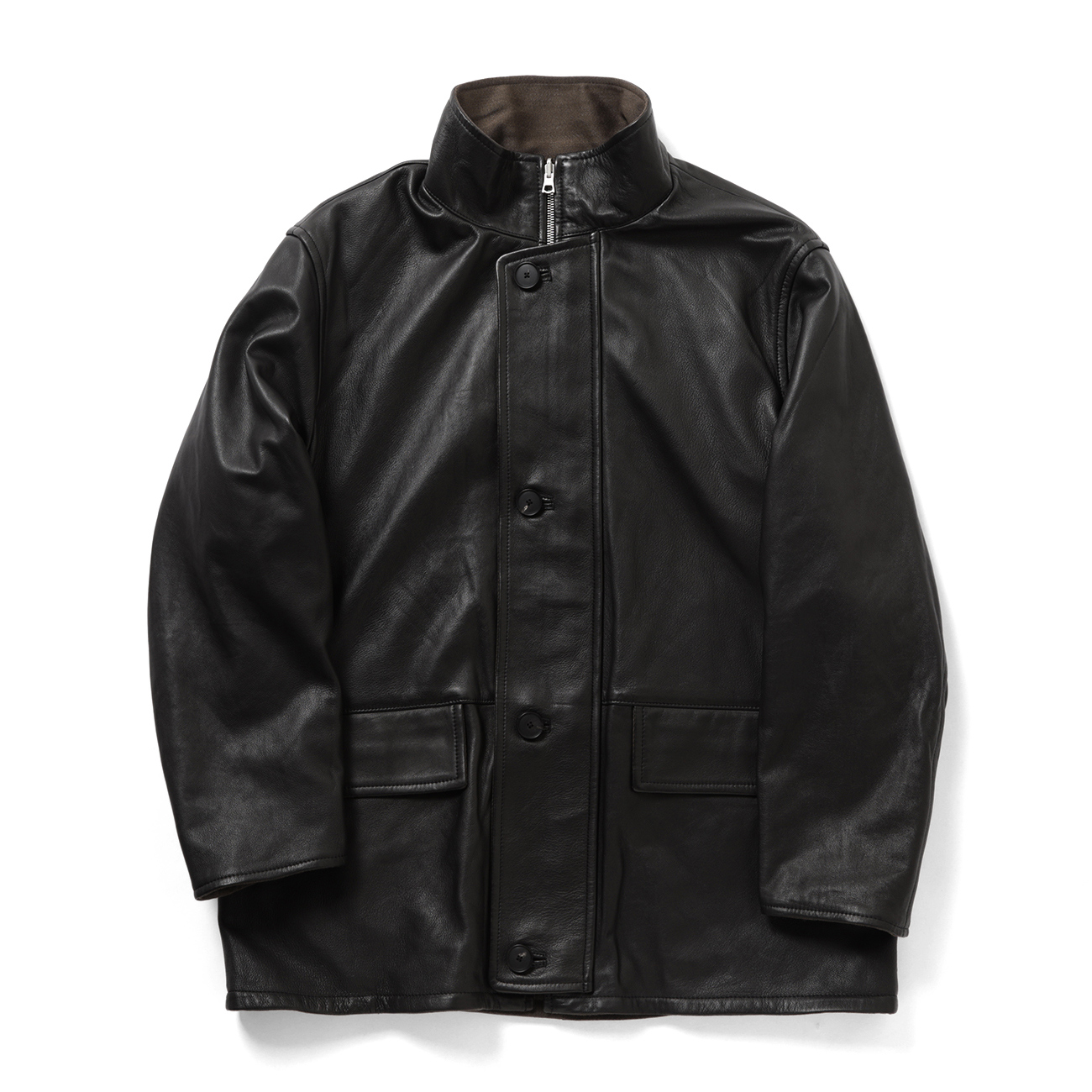 REVERSIBLE WOOL TWISTED TWILL / SHEEP LEATHER HALF COAT (メンズ) ツイル面 全体