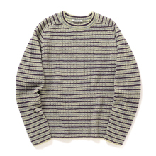 AURALEE / オーラリー | SHETLAND WOOL CASHMERE RIB KNIT P/O (メンズ) - Lime Purple Stripe