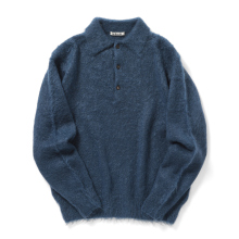 AURALEE / オーラリー | BRUSHED SUPER KID MOHAIR KNIT POLO (メンズ) - Light Navy