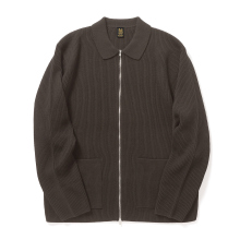BATONER / バトナー | SOLID WOOL RIB POLO ZIP UP BLOUSON (メンズ) - Walnut