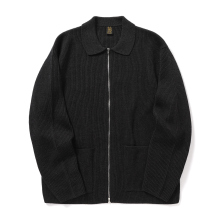 BATONER / バトナー | SOLID WOOL RIB POLO ZIP UP BLOUSON (メンズ) - Charcoal