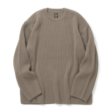 SOLID WOOL RIB CREW NECK - Melange Brown