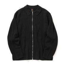 SOLID WOOL RIB POLO ZIP UP CARDIGAN (メンズ) - Charcoal Blue