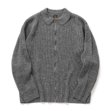 SOLID WOOL RIB POLO ZIP UP CARDIGAN - Ivory×Black