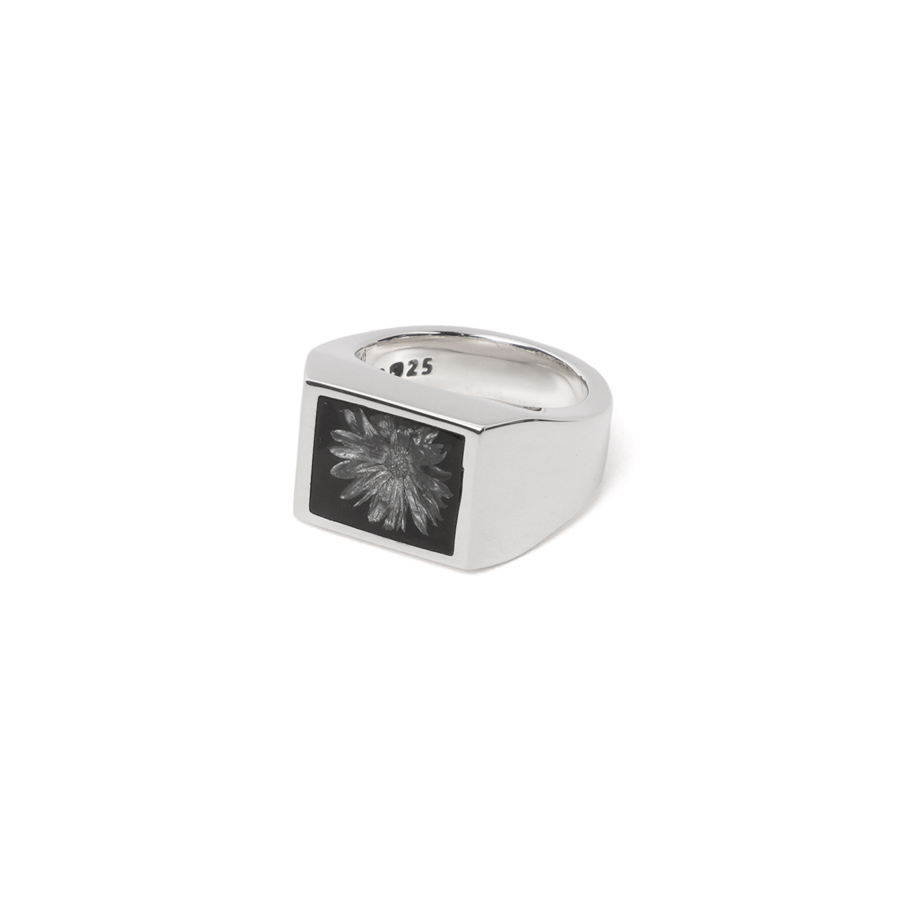 Signet Ring with Black & Gray Flower