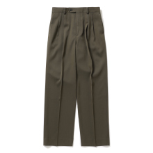 LIGHT WOOL MAX GABARDINE TWO-TUCK SLACKS (メンズ) - Dark Olive Brown