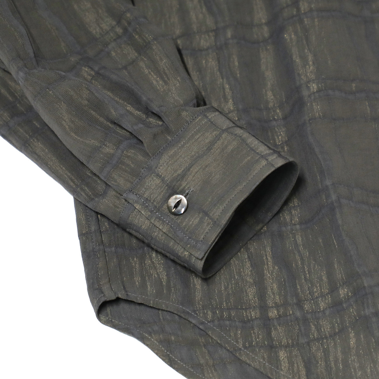 Pin-Tuck Collar Shirt - Crepe Plaid - Grey 袖口